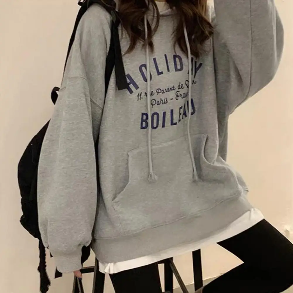 Women Hoodies Autumn Winter Long Sleeve Letters Print Pocket Loose Hoodie Sweatshirt Blouse Ladies Soft Warm Oversize Pullovers