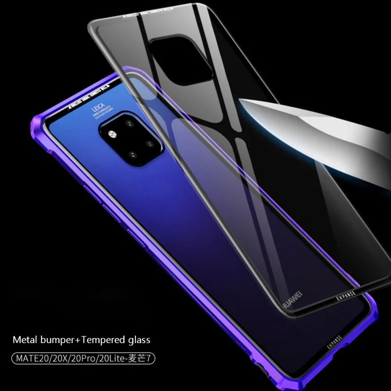 Металлический бампер для Huawei Mate 20 Pro Honor 9X жесткий стеклянный алюминиевый чехол с