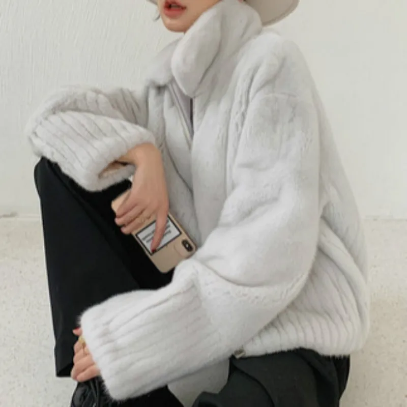 Mink Fur Coat Female Whole Mink Short Mink Coat Inlaid Leather