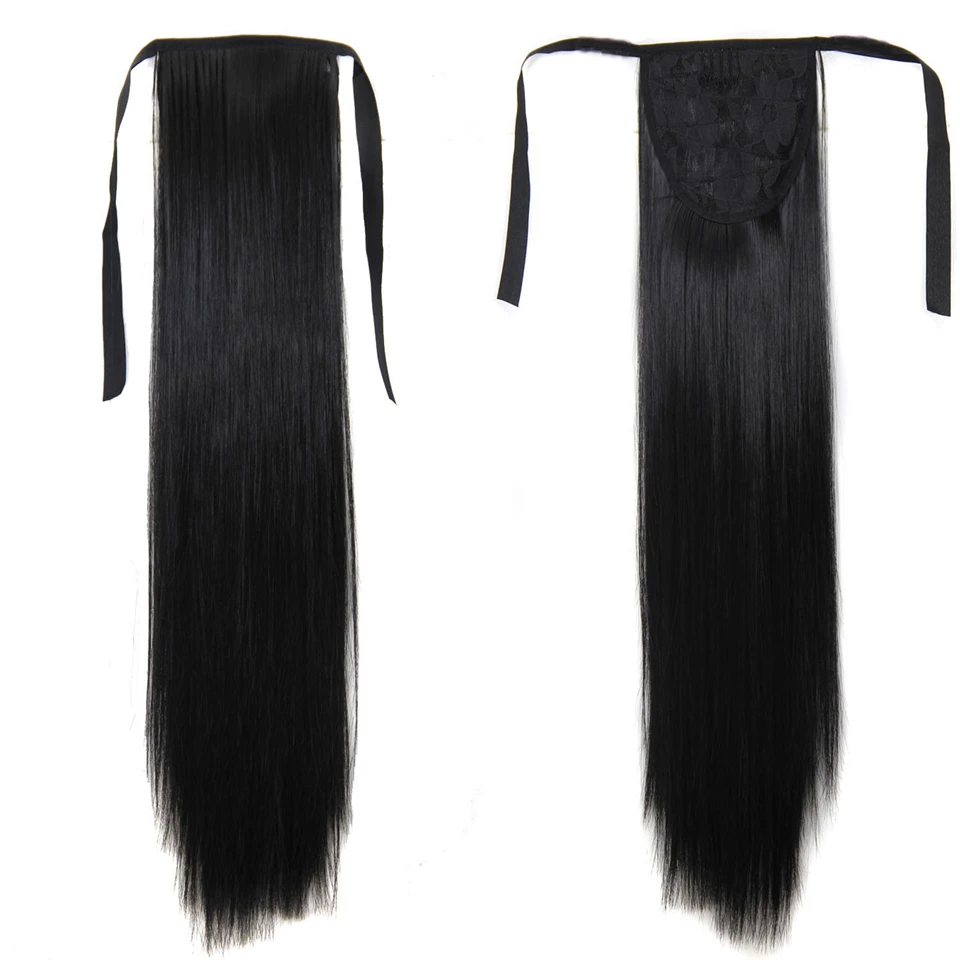 Шелковистые прямые синтетические заколки на шнурке конский хвост шиньоны для