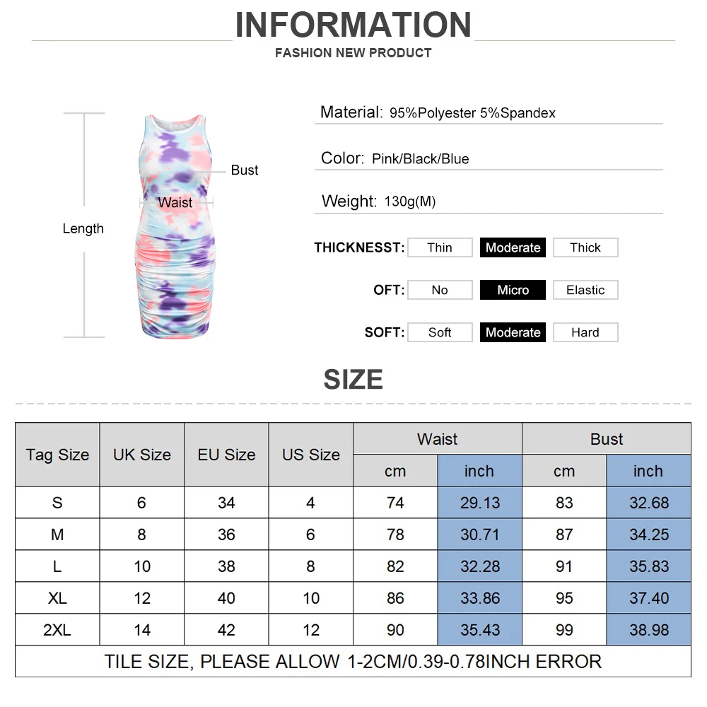 

Sexy Bodycon Tie Dyed Mini Dress For Women Summer Sleeveless Round Neck Dress Ladies Party Short Dress Slim Fit Vestidos D30