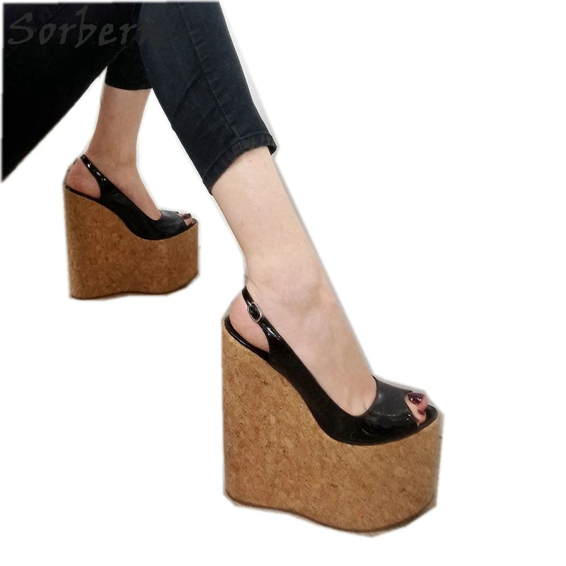 Sorbern/черные лакированные туфли с ремешком на пятке Туфли высоком каблуке и