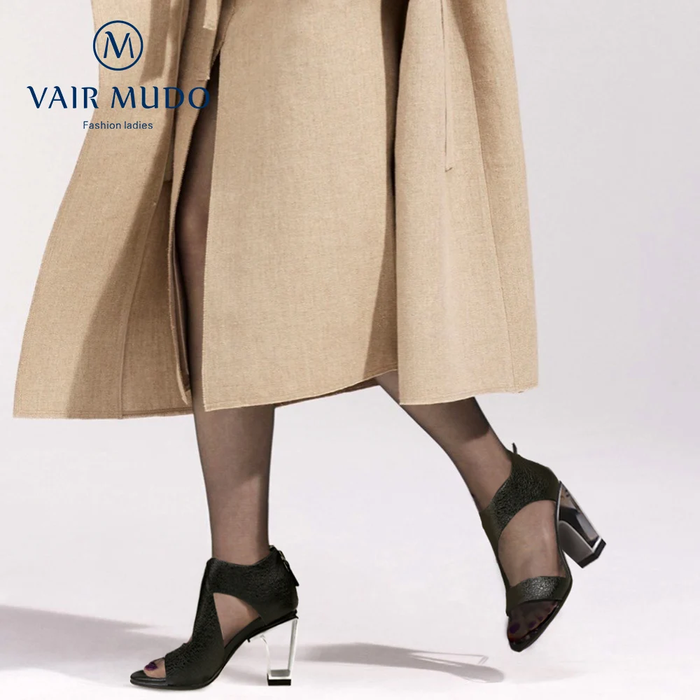 Женские босоножки на толстом каблуке VAIR MUDO черные из натуральной кожи высоком