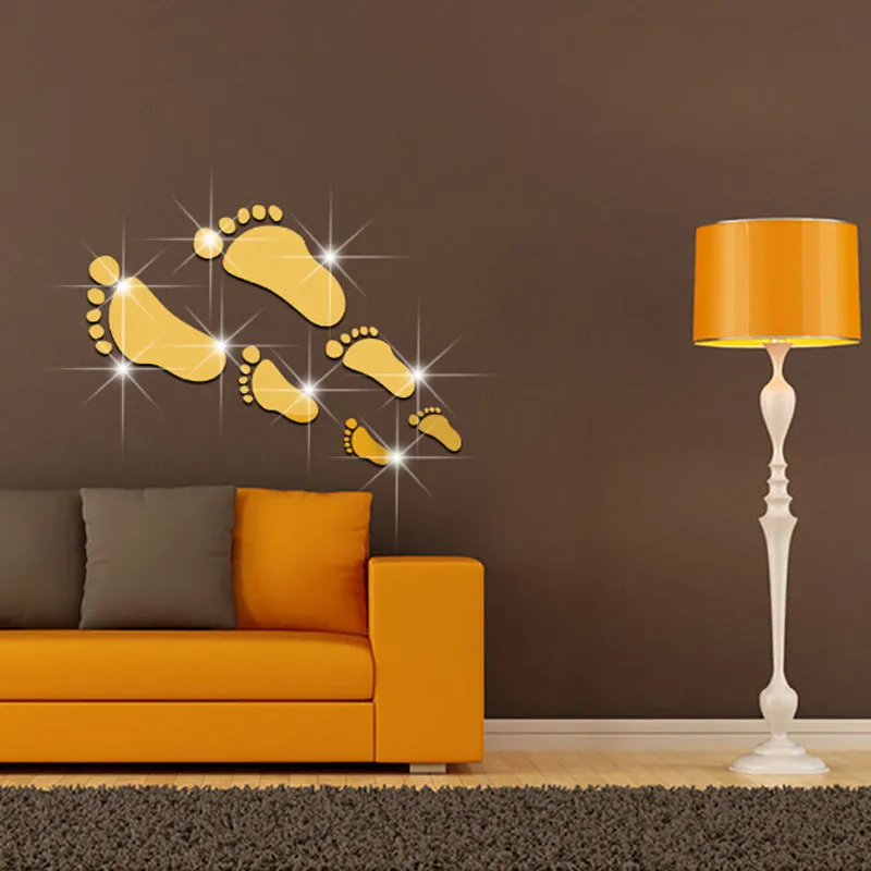 Зеркало в виде отпечатка ноги наклейки на стену для гостиной акриловые