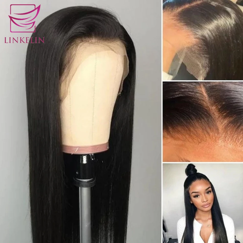 Murah Linkelin Rambut Peru Lurus Renda Depan Rambut Manusia Wig Lurus 13X4 Lace Front Wig Remy Renda Frontal Wig Kerapatan 150%