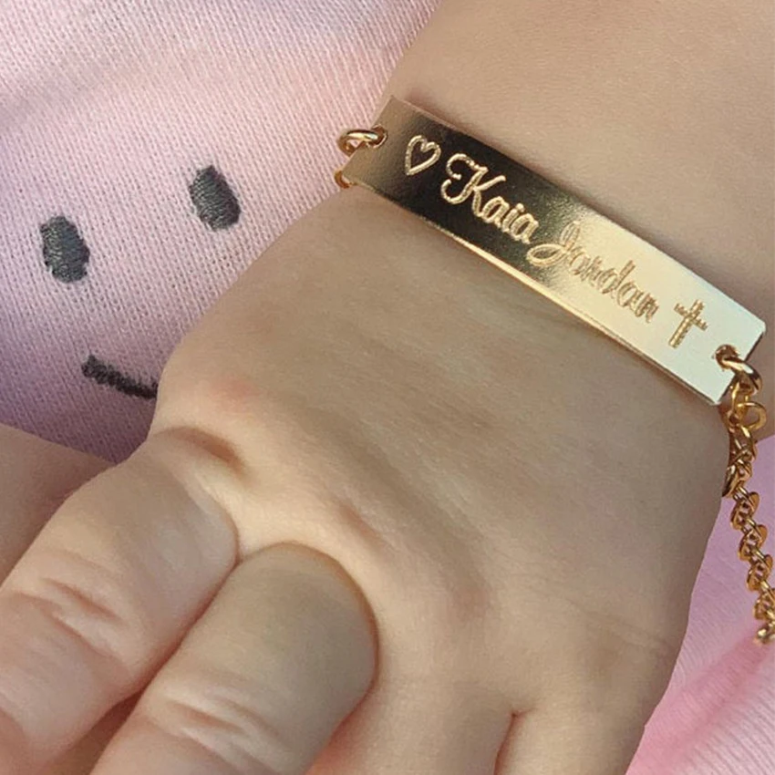

Personalized Engraving Name Bracelet Children Nameplate Jewelry Stainless Steel Letter Bracelet Baby Girl Boy DIY Accessories