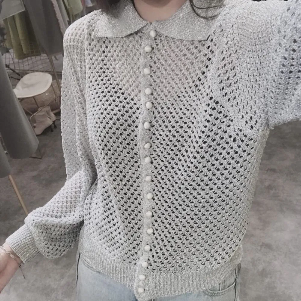 

2019 Acrylic Jumper Poncho Cardigans Women Sweaters And Openwork Knit Cardigan Female Lazy Wind Hollow Single-breasted Network