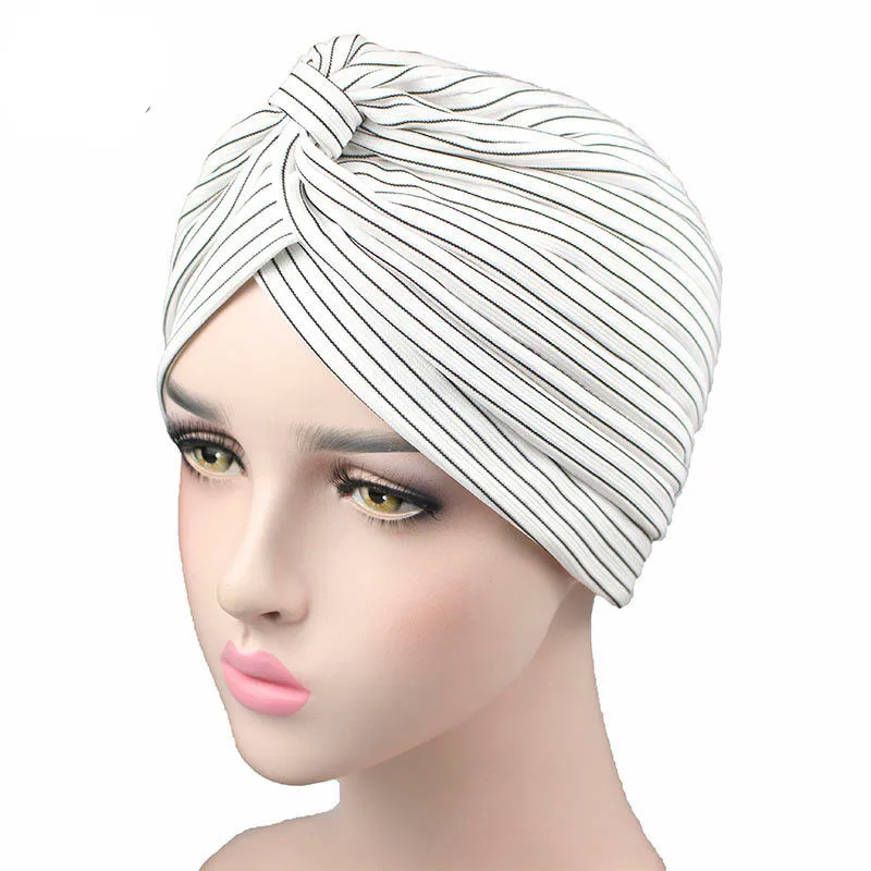 Новая мода женский вязаный тюрбан в полоску дышащий Тюрбан Твист повязка