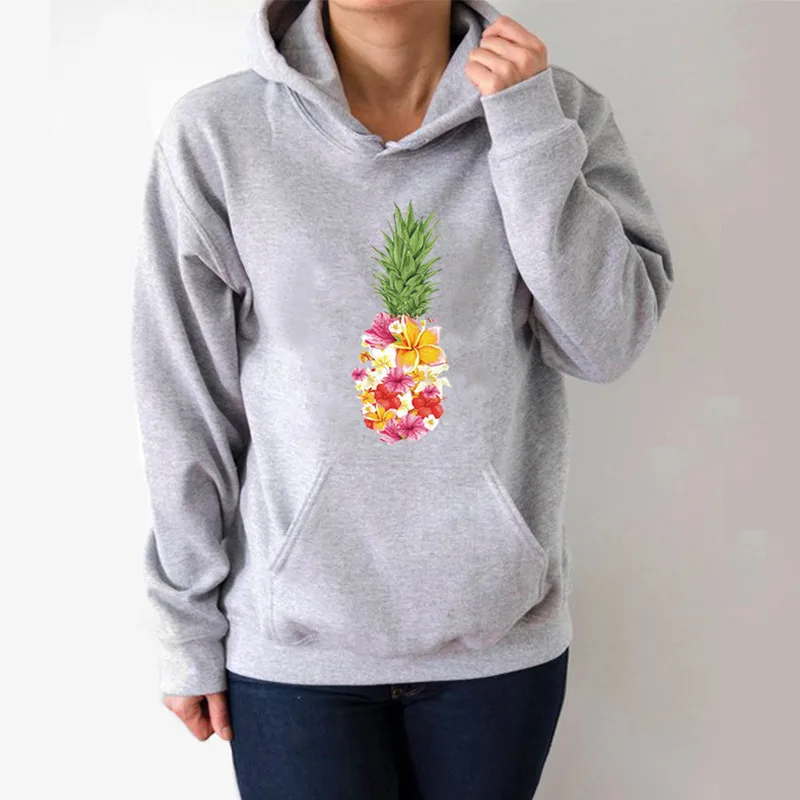 

Pineapple Printed Hoodies Women Fleece Long Sleeve Loose Sweatshirt with Hat Girls Women Hoodie Pullovers Winter