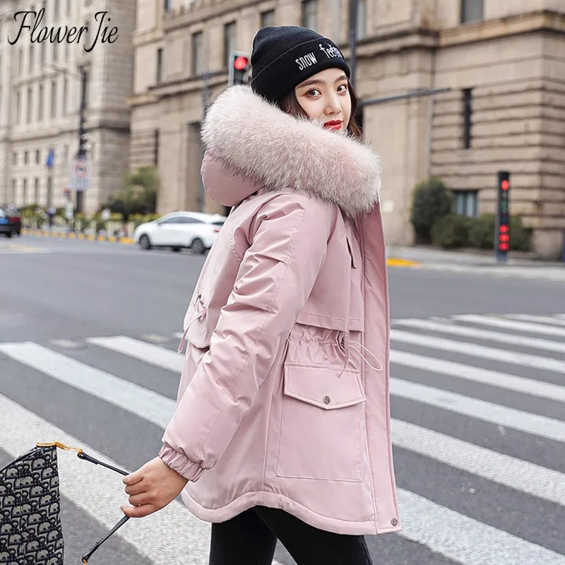 

Flower Jie Winter Jacket Women 2021 Plus Size Hooded Pink Parka Woman Down Cotton Overcoat Casual Black Warm Padded Coat Female