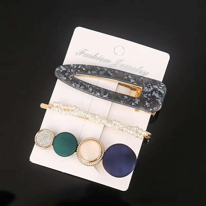 

1set Alloy Acrylic Pearl Hair Slide Clip Snap Strip Hair Clip Women Female Hair Accessory