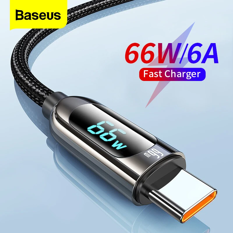 

Baseus 66W USB Type C Cable 6A Fast Charging Charger For Huawei P40 LED Digital USB C Phone Data Wire Cord For Xiaomi Mi Samsung