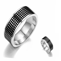 european and american fashion new titanium steel mens ring carving small lattice black stainless steel ring jewelry