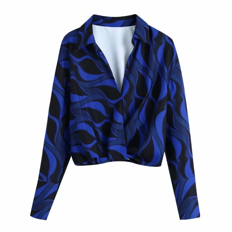 

Женская модная короткая блузка с принтом и эластичным поясом, рубашка-поло с воротником-стойкой, женская рубашка с длинным рукавом, повседн...