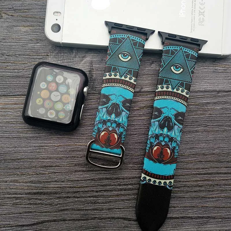 Хип-хоп натуральная кожа ремешок для Apple watch 38 мм 40 мм 42 мм 44 мм Ван Гог арт браслет с принтом ремешок для iwatch серии 5 4 3 2 - Цвет ремешка: A