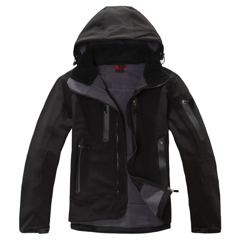 Уличная теплая ветровка Polartec мужская зимняя куртка с капюшоном мягкая