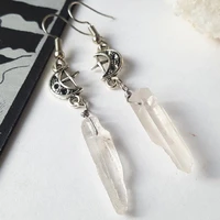 clear quartz moon earrings boho witchy natural stones esoteric celestial alternative nugoth gothic romantic star gift