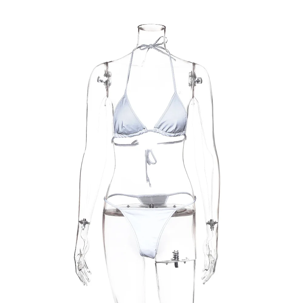 

2021 new reflective silver bikini beach sexy luminous strap split swimsuit