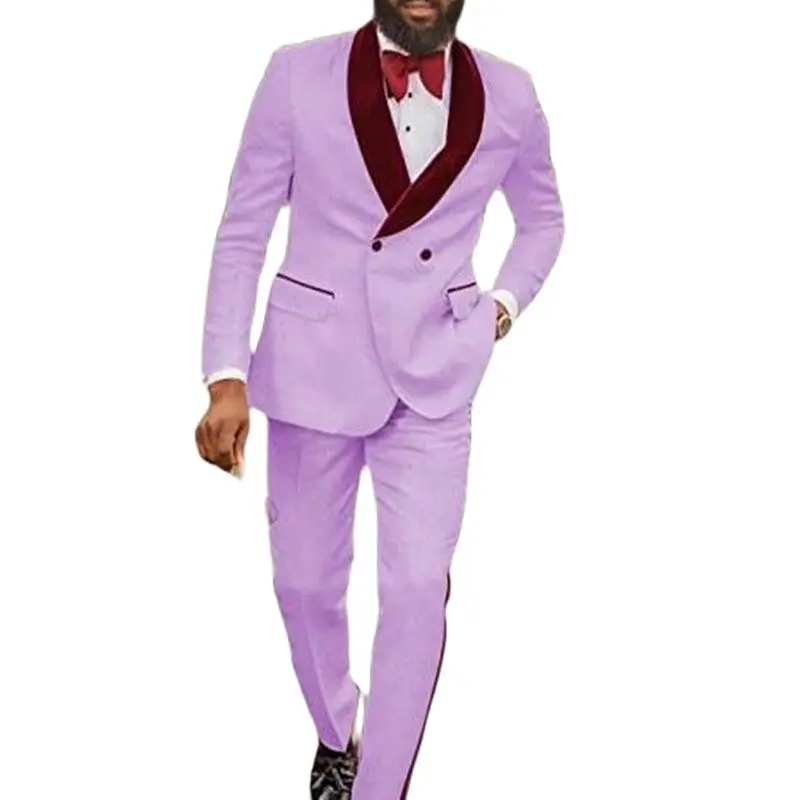 

Mens Suit 2 Pieces Fashion Wedding Party Tuxedos Jacket Printed Velvet Solid Color Shawl Lapel(Blazer+Pants)