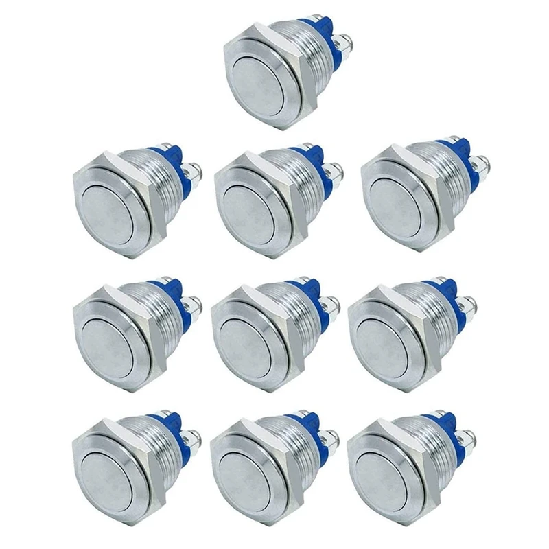 

10Pcs 16Mm Metal Momentary Push Button Switch For Car RV Truck Boat (Silver, 16Mm)