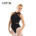 Трико для женщин балетный костюм с высокой горловиной без рукавов сетки сращивания плеча и талии спереди молнии гимнастический купальник боди