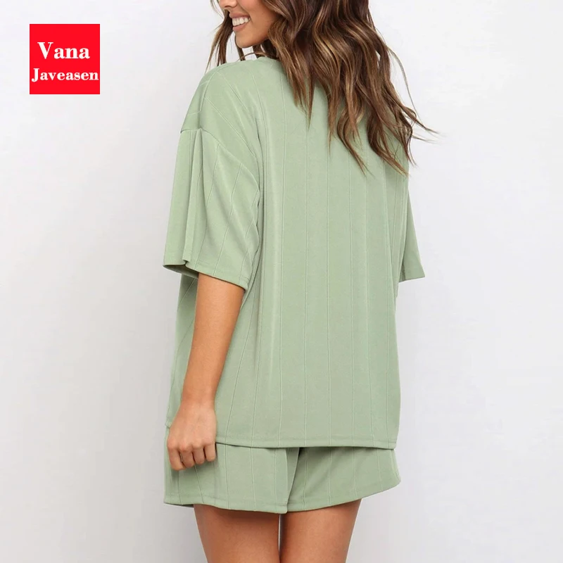 

Loose Homewear Two-piece Women Clothes Half Sleeved T-shirt tops Harajuku Elastic Waist Shorts Streetwear Women's 2PCS Set