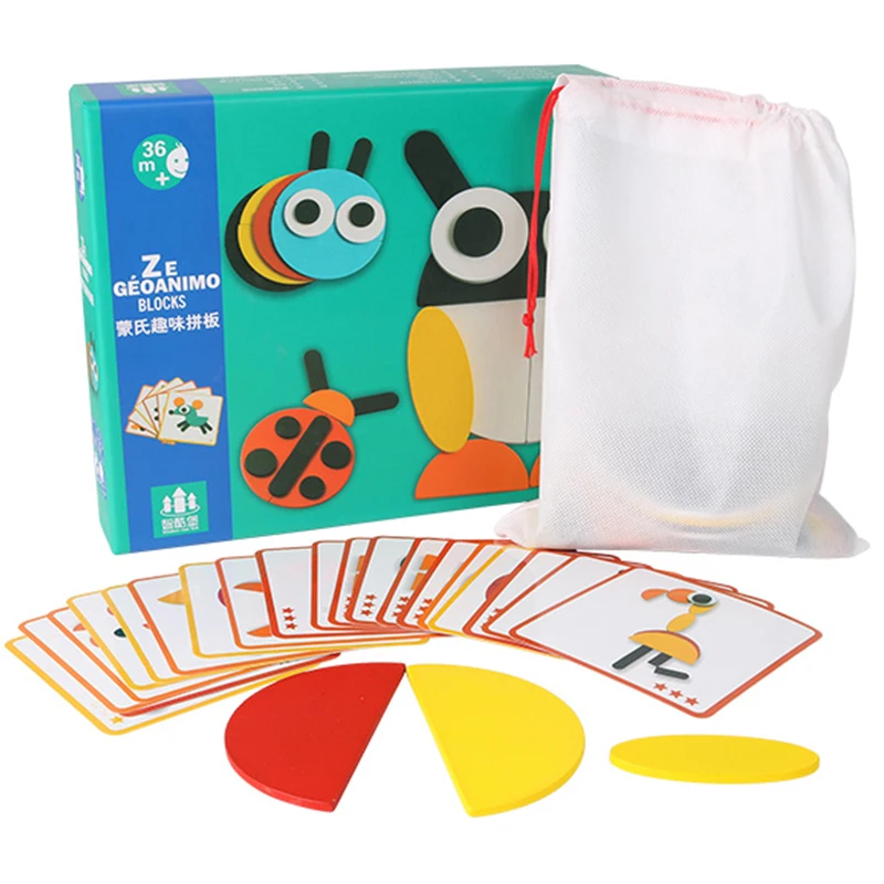 Деревянный шаблон животных головоломка красочная танграмма игрушка для детей