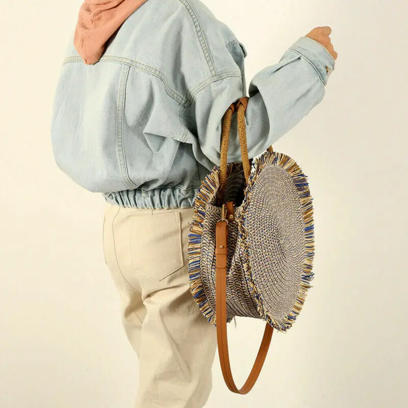 Женские соломенные пляжные сумки Bobo летние круглые плетеные через плечо в