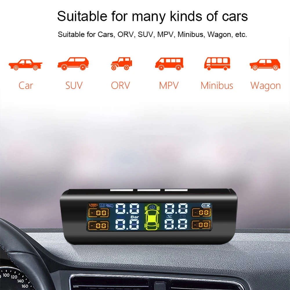 New Display Solar TPMS Car Tire Pressure Monitoring System Alarm Auto Smart Control External Wireless Tyre Sensor | Автомобили и