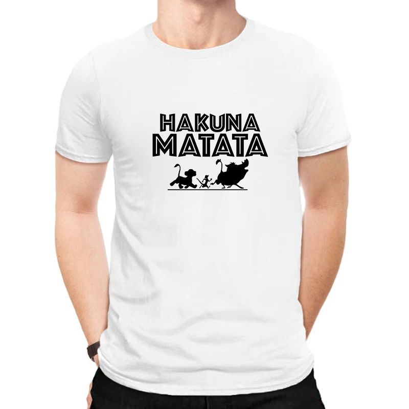LUSLOS HAKUNA MATATA/мужская футболка больших размеров, летние футболки с коротким рукавом с изображением Льва и короля, белые футболки с принтом из мультфильма