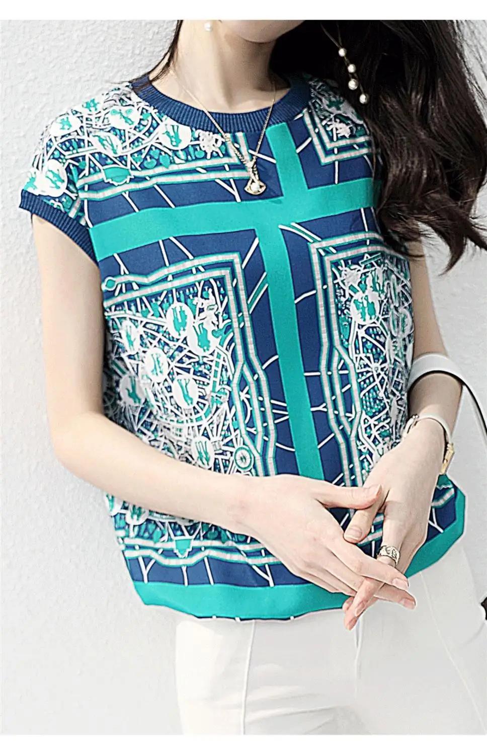 

Tops Women Summer 2021 Printed Chiffon 2021summer Thin New Short Sleeve round Neck T- shirt graphic Women 's boho clothing