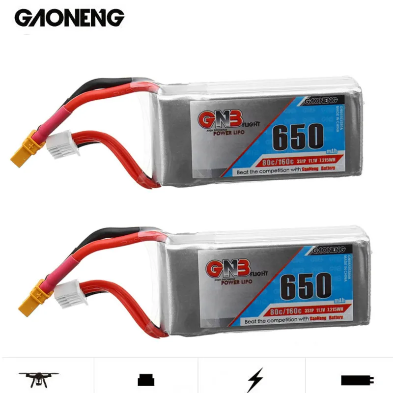 2 шт. Lipo аккумулятор Gaoneng GNB 11 1 В 650 мАч 80C/160C 3S разъем XT30 для бесщеточного FPV