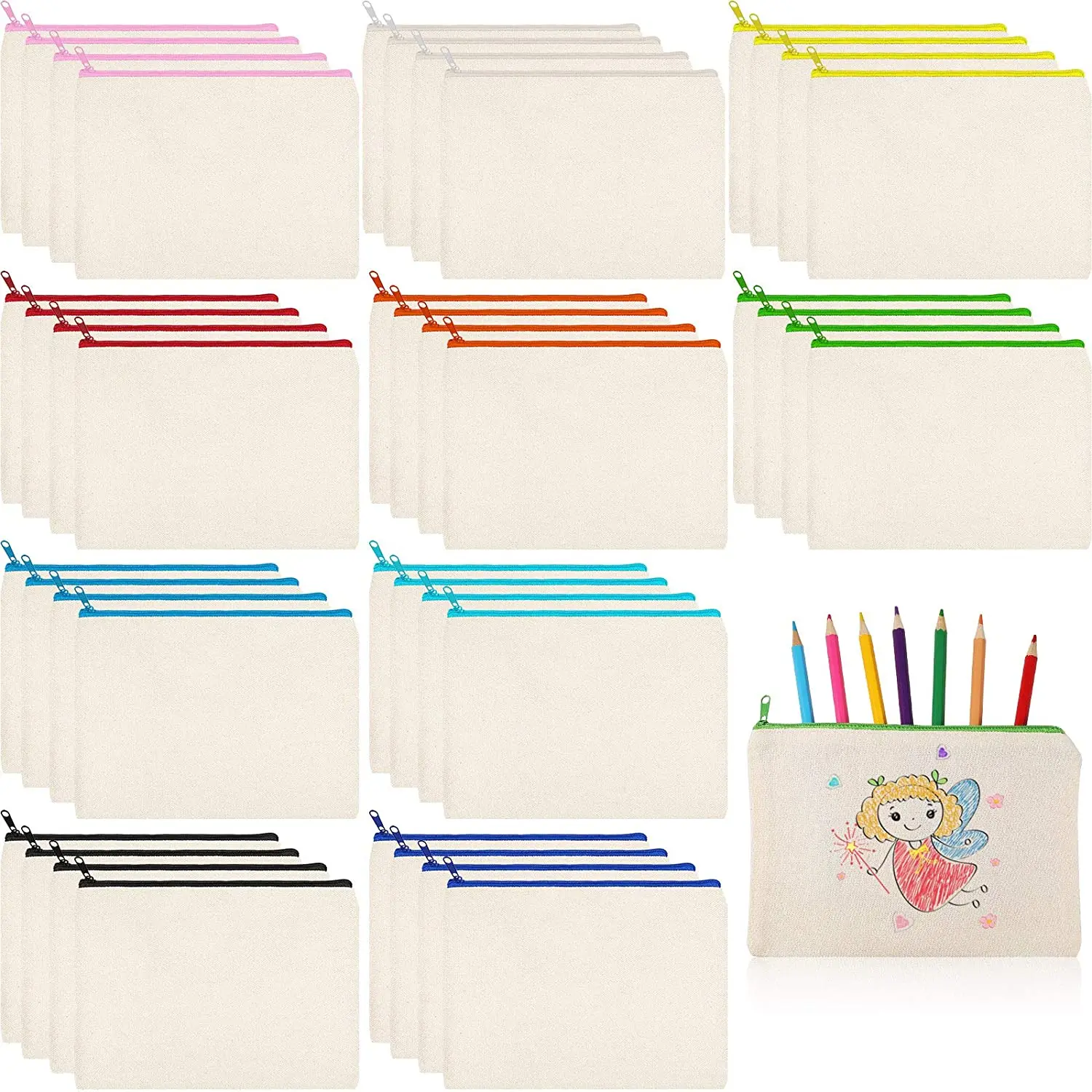 

Multifuncional Canvas Zipper Pencil Bag Blank DIY Craft Kawai Cosmetic Pen File Case Makeup Pouches Travel Toiletry Storage Bags