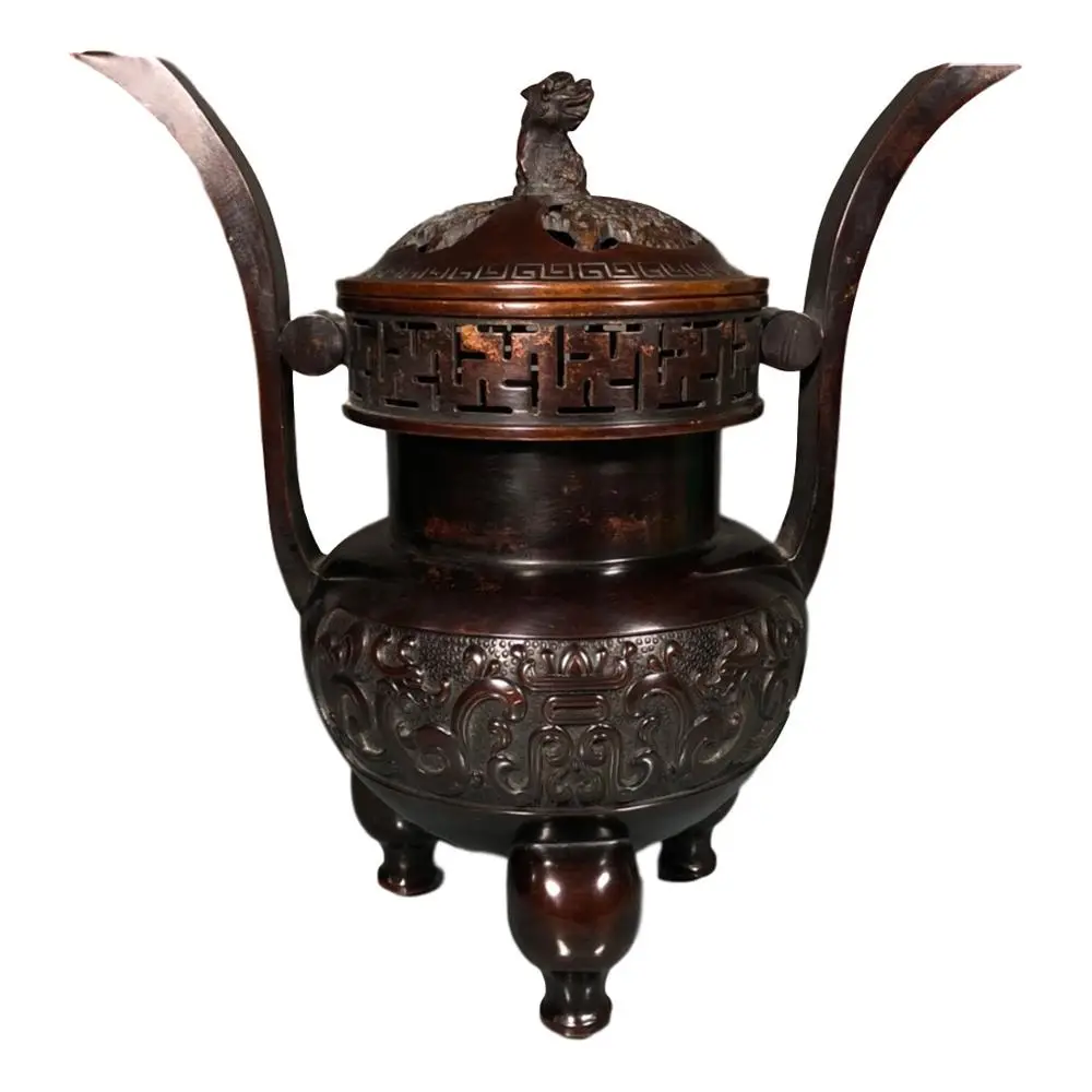 

LaoJunLu Red Copper Flat Ear Furnace Imitation antique bronze masterpiece collection of solitary Chinese traditional style