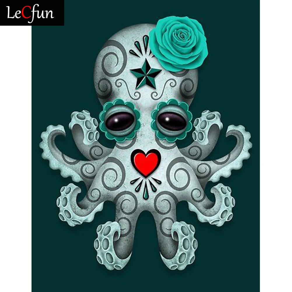 

LeCfun Sugar Skull Octopus 5D Full Drill Diamond Painting Kit Rhinestone Arts Craft Paint with Beads Art Decoration Gift