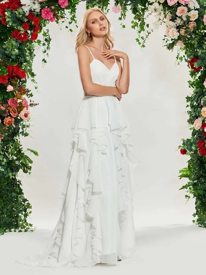 Женское шифоновое платье It's yiiya белое элегантное пляжное на бретельках с