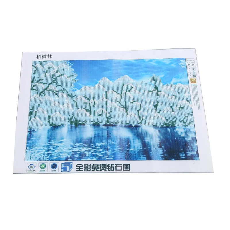 Набор алмазной вышивки крестом 40*30 см снежный зимний пейзаж озеро (белое снежное