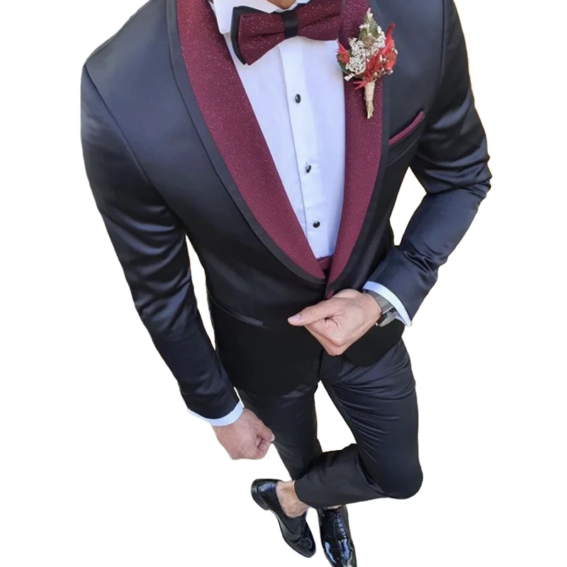 

Shiny Navy Blue Mans Suits For Wedding Groom Tuxedos Best Man Suits Business Dinnner Suits Peaky Blinders 2Pieces(Jacket+Pants)