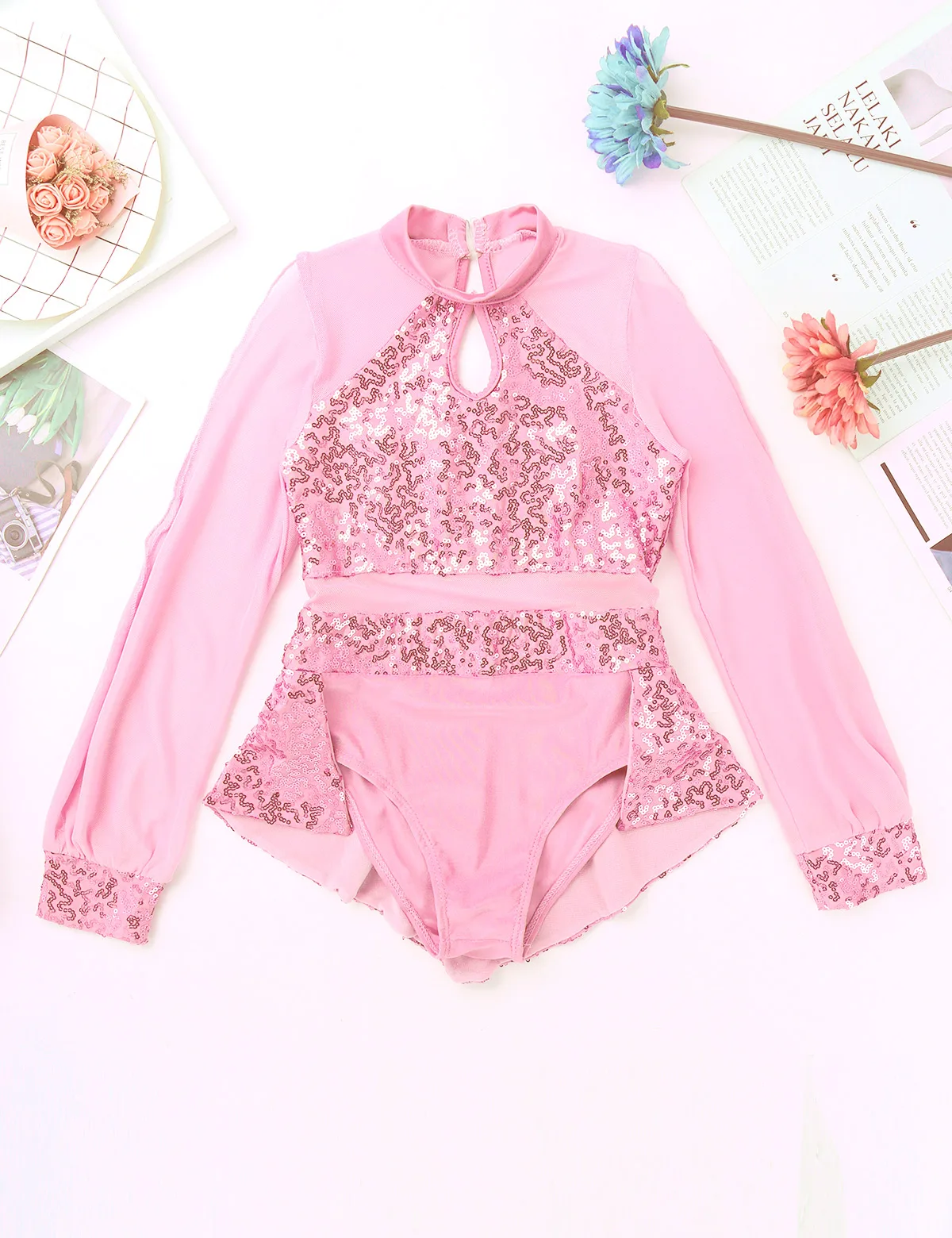 Kids Girls Ballet Leotard Costume Children's Modern Contemporary Ballroom Dancewear Sequins Keyhole Tulle Splice Dress | Тематическая