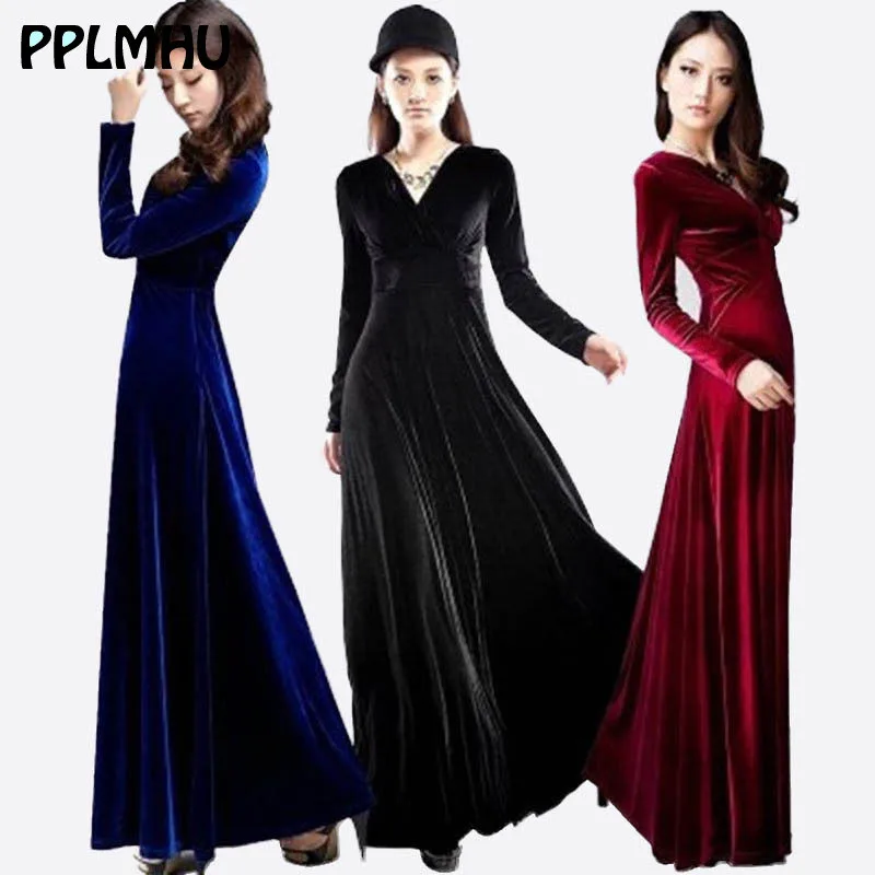 Бархатное платье для женщин среднего возраста размера плюс S 3XL зимнее