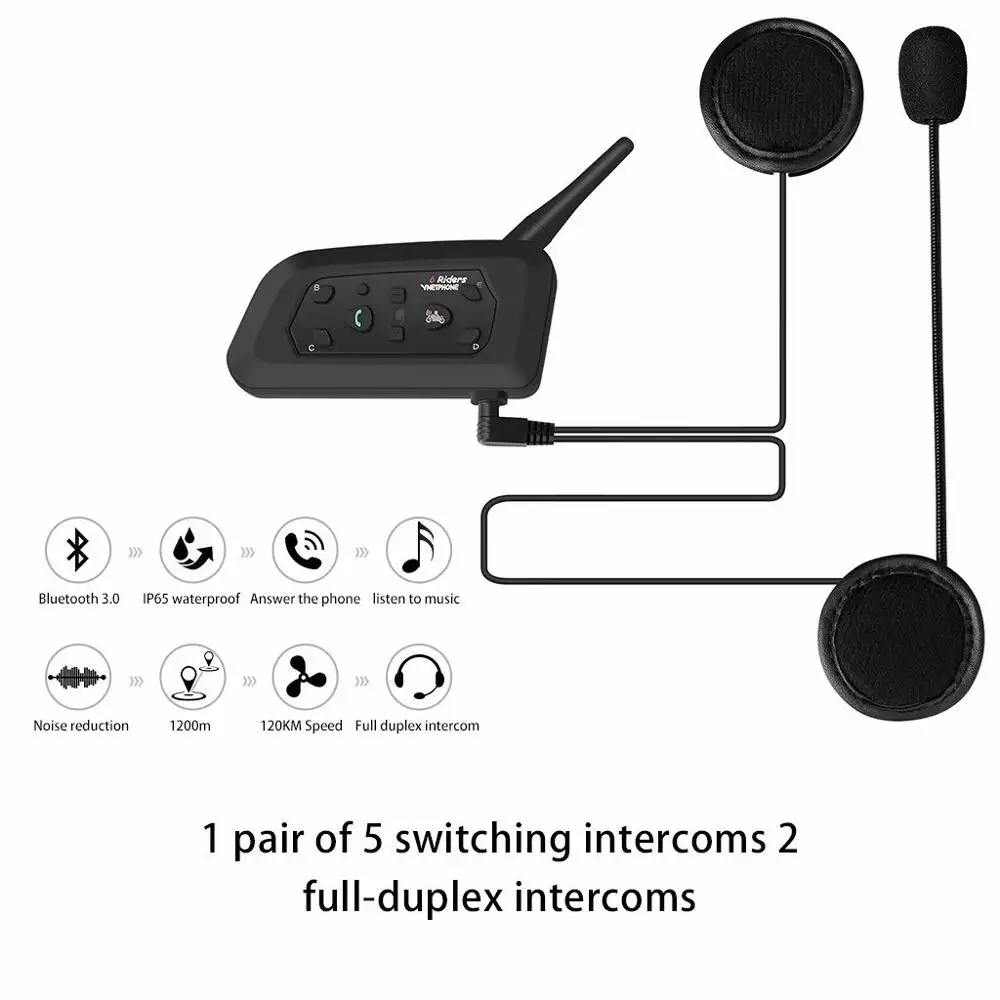 

Vnetphone V6 1200M Motorcycle Bluetooth Helmet Intercom Full Duplex motocicleta Headsets for 6 riders