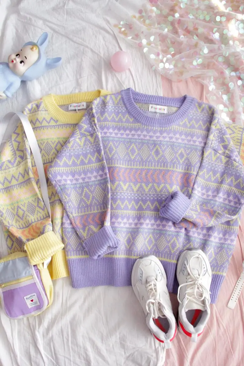 Зимний женский свитер для девочек-подростков студенческий свободный Ретро