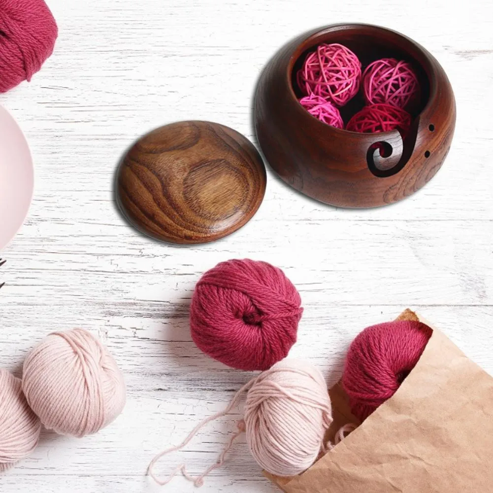 Wooden Yarn Bowl Hand Made with Wood for Knitting and Crochet For Handmade Supplies Storage | Дом и сад