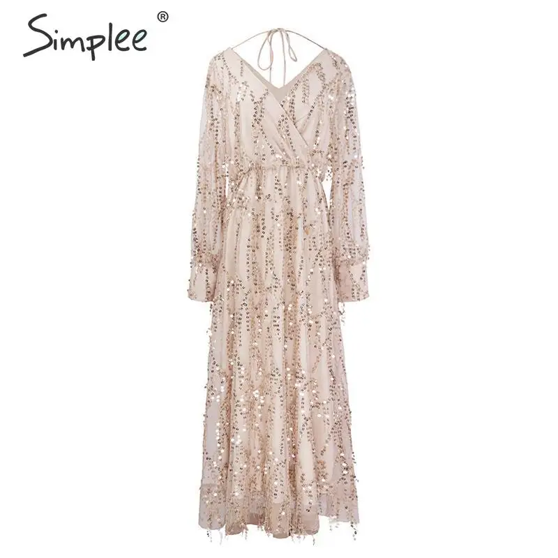 

Sexy v-neck evening women maxi dress Elegant mesh long sleeve sequin night dress autumn lady plus size party dress