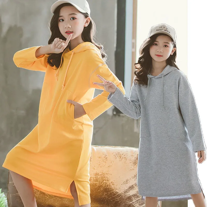 Back To School Spring Big Girls Dresses 2022 Autumn Teen Kids100% Cotton Hoodies Baby Casual Dress Children Clothing | Детская одежда и
