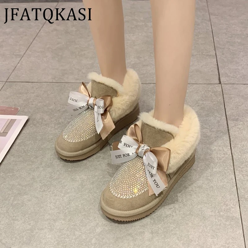 Женские ботинки зимние плюшевые ботильоны со стразами нескользящая брендовая