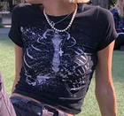 Винтажная женская футболка в стиле 90-х с коротким рукавом, женский короткий топ с графическим принтом в стиле ретро, облегающая уличная одежда в стиле панк, Y2k, на лето