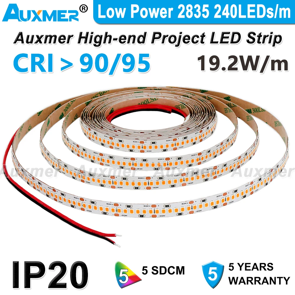 Low Power 2835 LED Strip Lights,240LEDs/m,CRI95 CRI90,IP20,19.2W/m,PCB Wide 10mm,Single Row,1200LEDs/Reel,Non-Waterproof