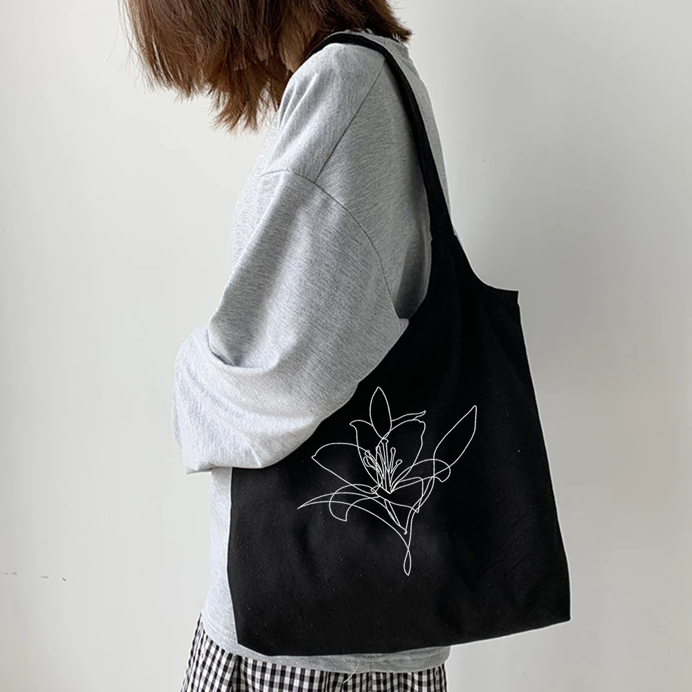 

Women Casual Canvas Shoulder Bag Line Painting Print Shopping Bag Cotton Cloth Lady Handbag Eco Reusable Large Tote Shopper Bags