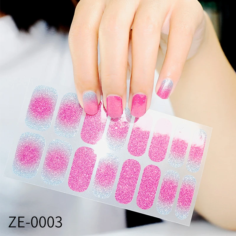 16 наконечников/Лист наклейки для ногтей полное покрытие градиент блестящие